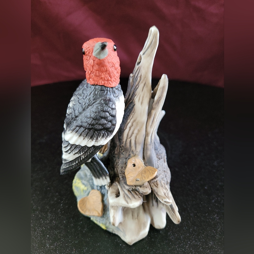 Vintage Wellington Porcelain Red Headed Woodpecker Sitting  on Tree Trunk